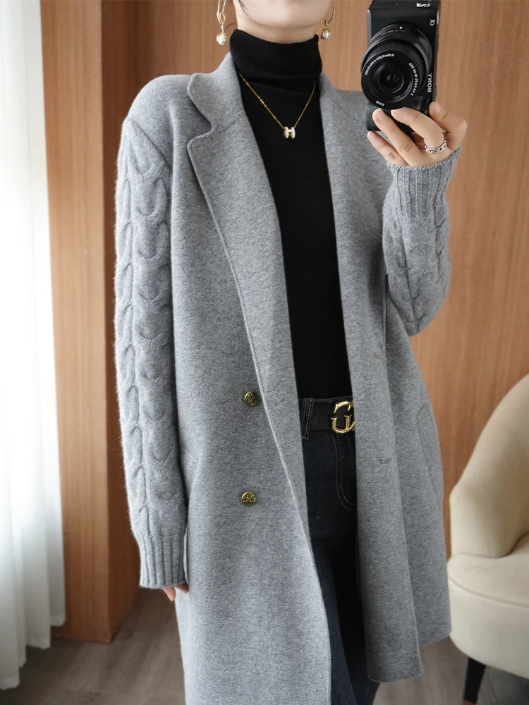 Womens Windbreaker Pure Wool Knit Overcoat Loose Comfortable Top Spring and Autumn Selling Clothing 241108