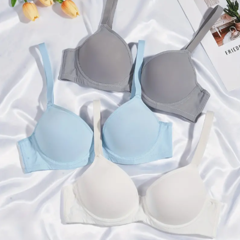 3 soutiens-gorge de t-shirts de couleur unie simple, soutiens-gorge confortable et respirant, sous-vêtements pour femmes et lingerie-24811
