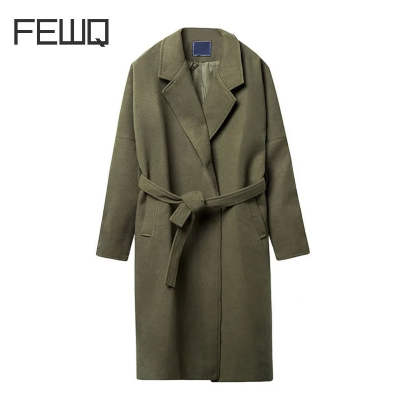 FEWQ Mens Suit Collar Woolen Coat Loose Medium Length Casual Winter Windbreaker 2023 Korean Fashion Male Trench 24X1673 241107Z