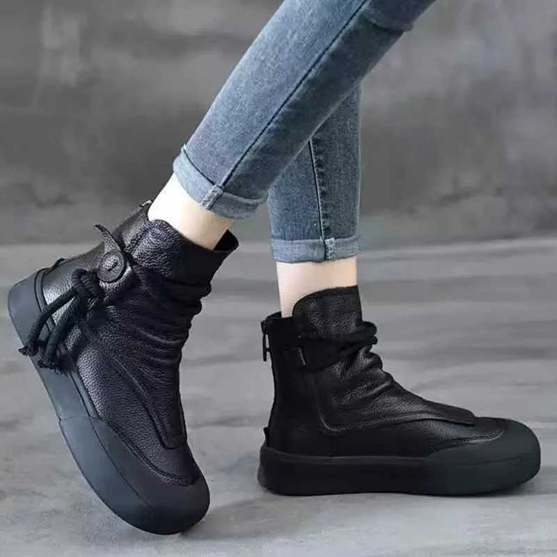 High Quality Platform Warm snow ankle boots leather winter flat shoes designer classic Oxford boots new trend walking strapless Zapatillas T24111