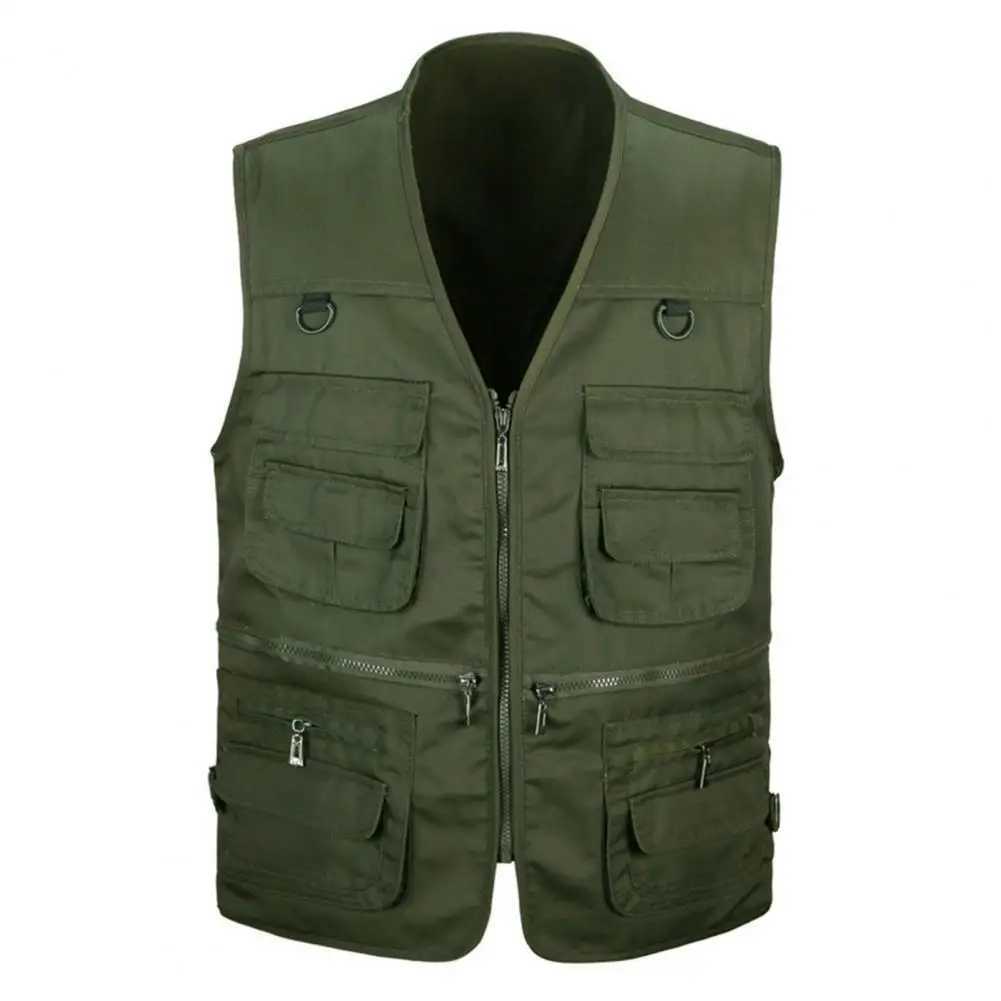 Mens Tank Top Solid Color Sleeveless V-neck Tank Top Open Back Multi Pocket Zipper Spring Tank Top Mens Clothing W241113
