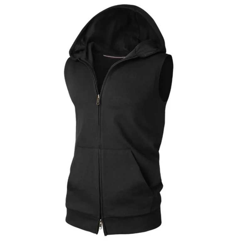 2023 mens hooded open zipper sweater sleeveless fashionable sports jacket mens fitness suit casual top W241113