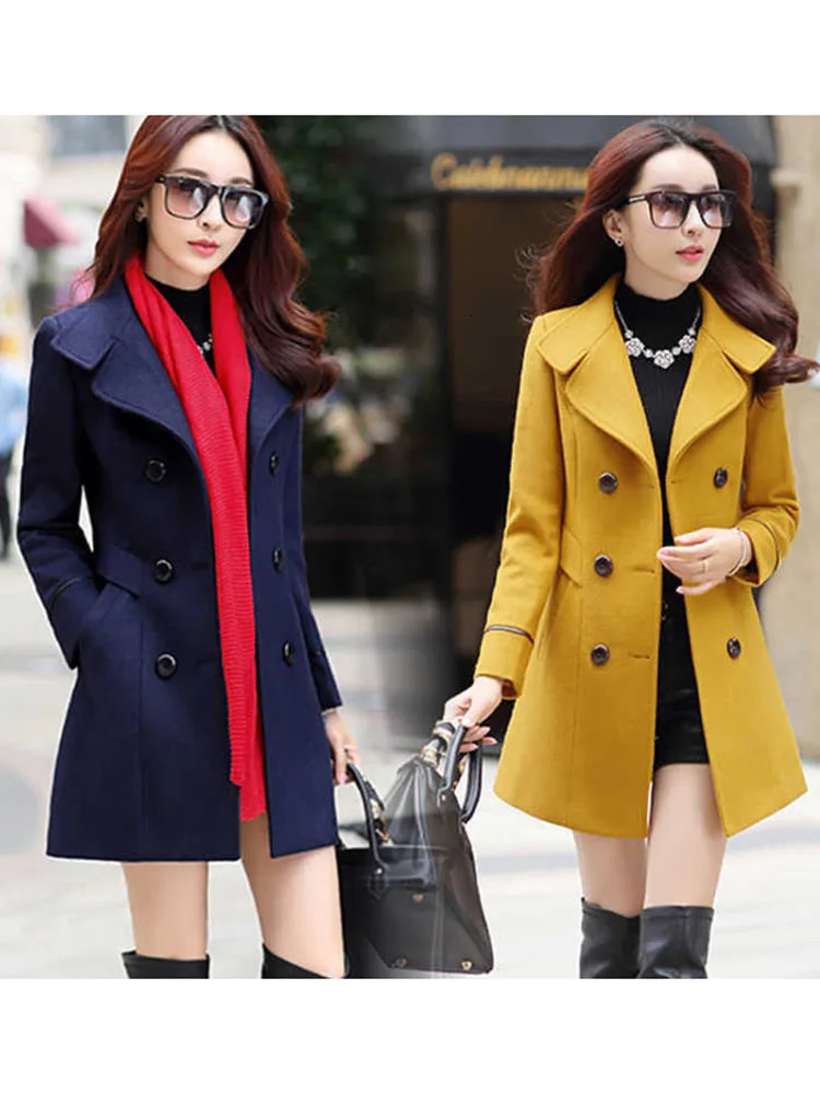 Autumn Winter Plus Size Jacket Womens Double Breasted Solid Color Coat Korean Slim Female Woolen 241108