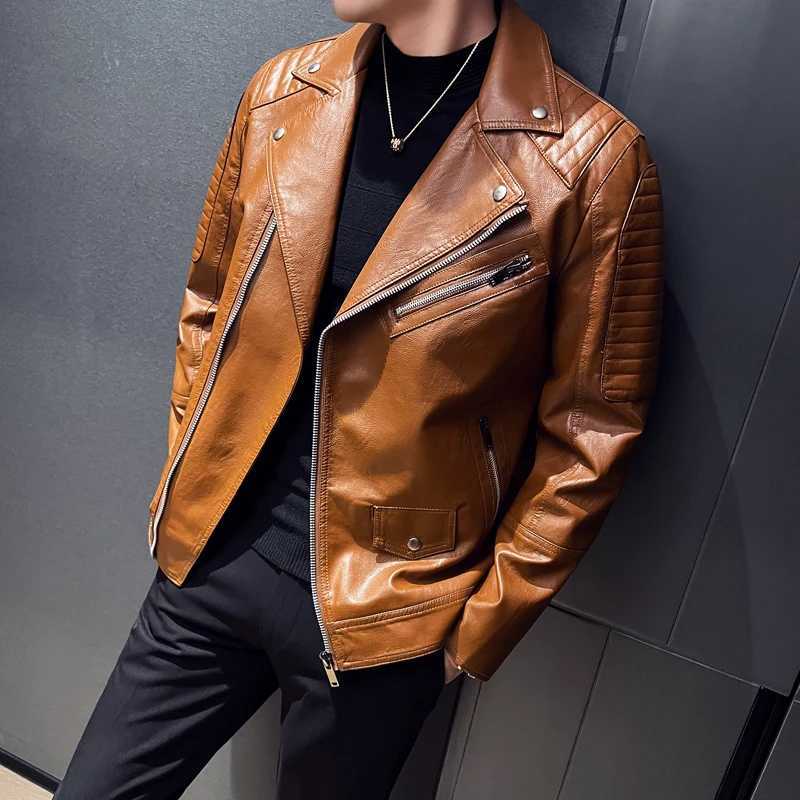 High quality casual cardigan wool sweater mens warm and waterproof lapel basic coat Spring and Autumn new cool motorcycle leather jacket W241113