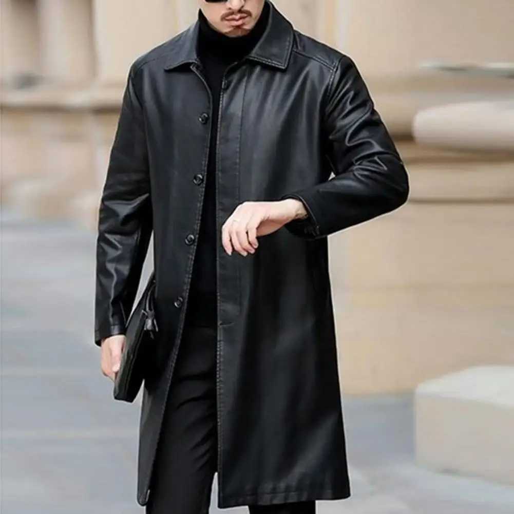 Thick wool lined mens windproof jacket fashionable mens wool lined leather lapel jacket autumn and winter W241113