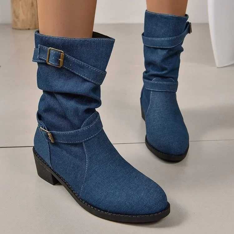 Bottes de toile de haute qualité et bottes en jeans noires chaussures surdimensionnées FEM T241113
