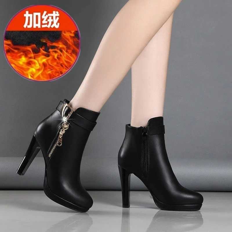 High Quality Autumn New Thin Heel Short Boots Waterproof Platform P Metal Boots High Heel Fi Boots T241113