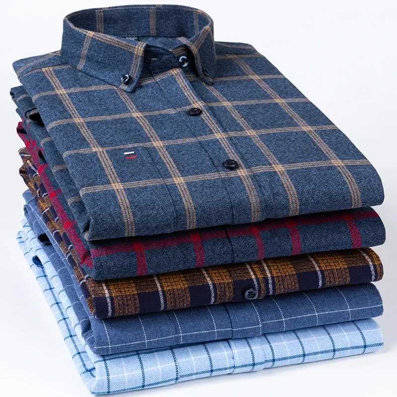 Men Casual Oversized Shirt Leisure Autumn Male Blouse Pure Cotton Mens Plaid Shirt Long Sleeve Regular Fit Plus SizeXJ24113