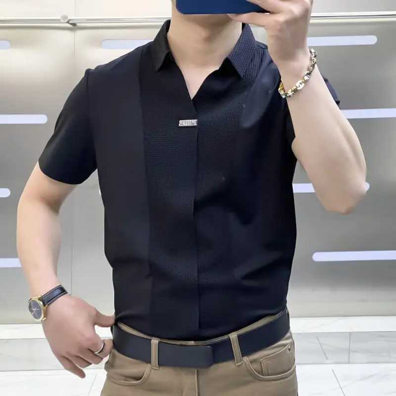Mens d'été Business Casual Patchwork Shirt Summer New Mens Light Luxury Luxury Shirt Shirt Fashion Volyme Slim Fit T-shirtxj24113