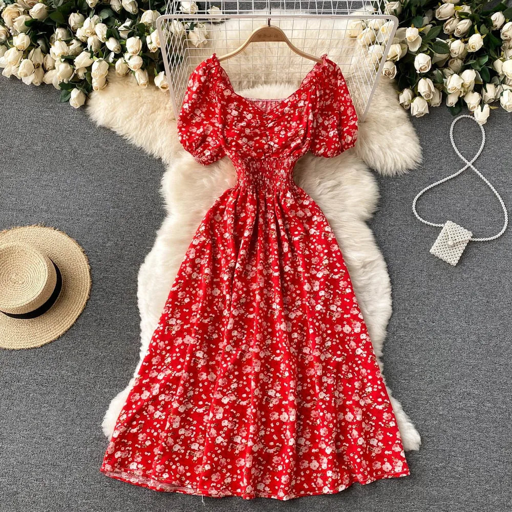 YuooMuoo Chic Fashion Floral Print Women Dress Summer Elegant High Waist Big Swing Long Party Vacation Outfits 240403