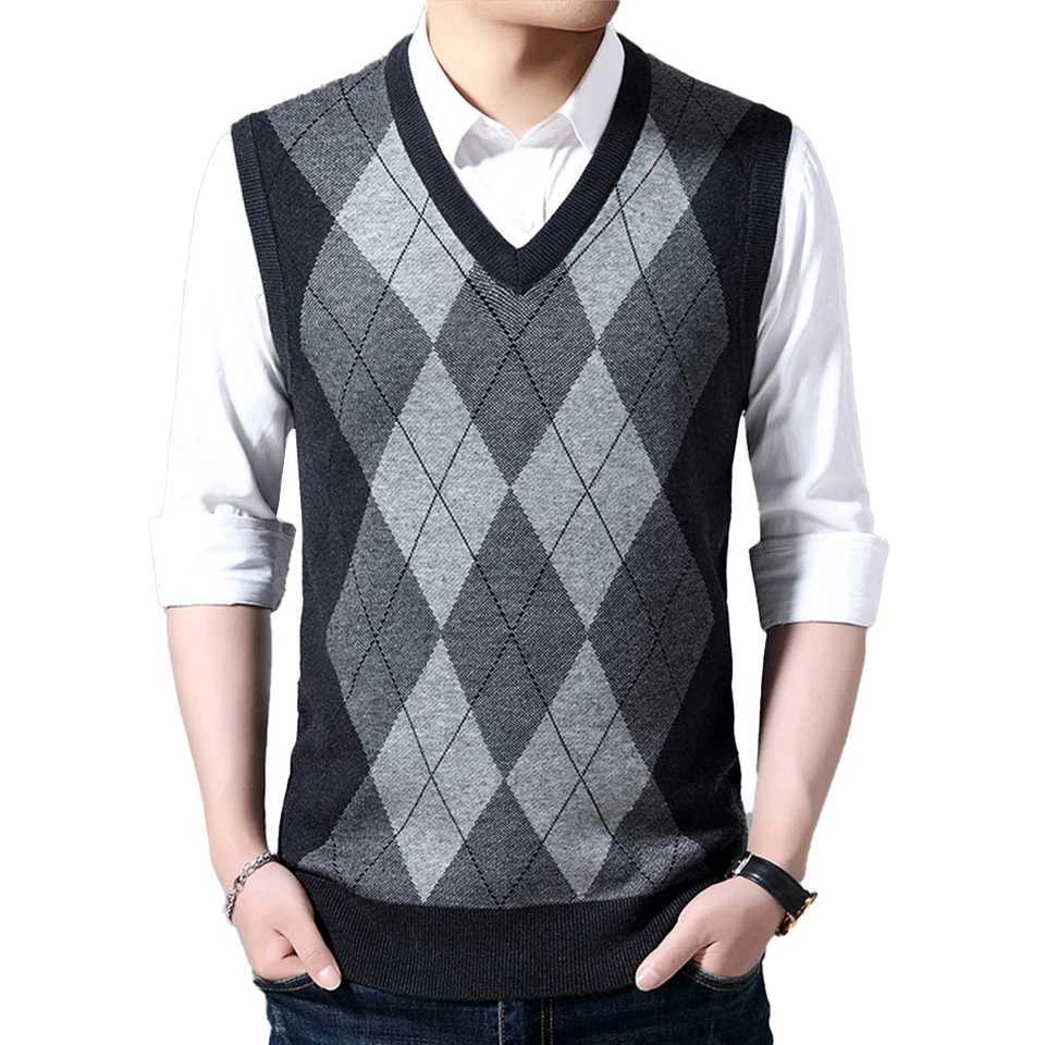 Mens sweater vest knitted vest V-neck sleeveless floral casual plain weave mens thick striped sportswear W241113