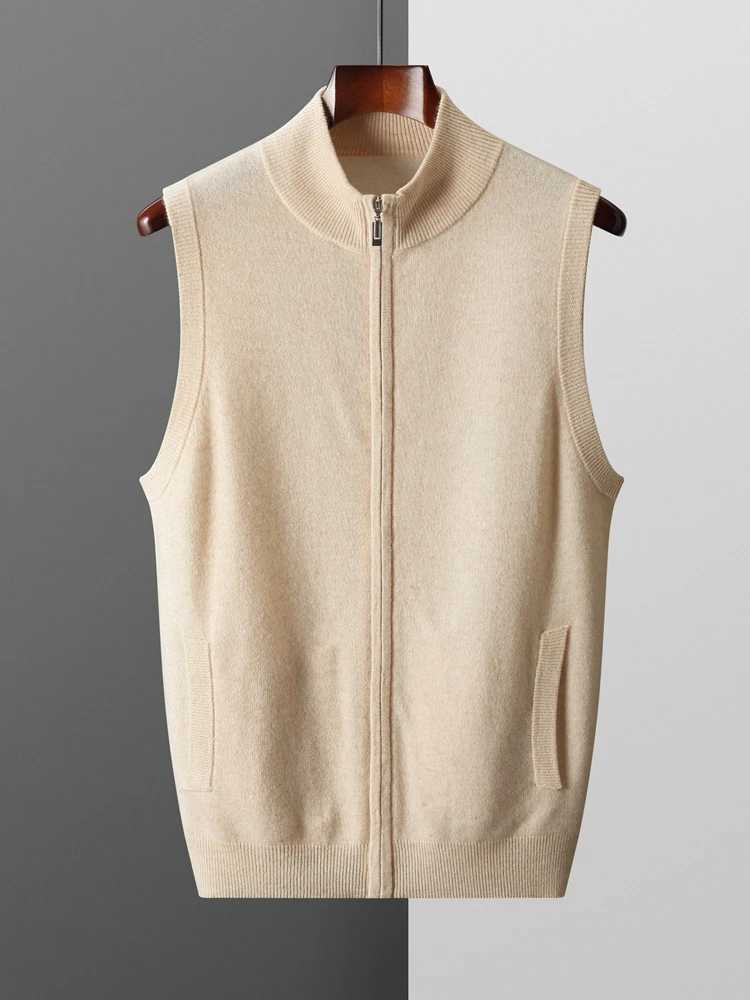 Mens Zipper Wool Open Waist Autumn and Winter Cashmere Sweater Sleeveless Knitted 00% Merino Wool Tank Top W241113