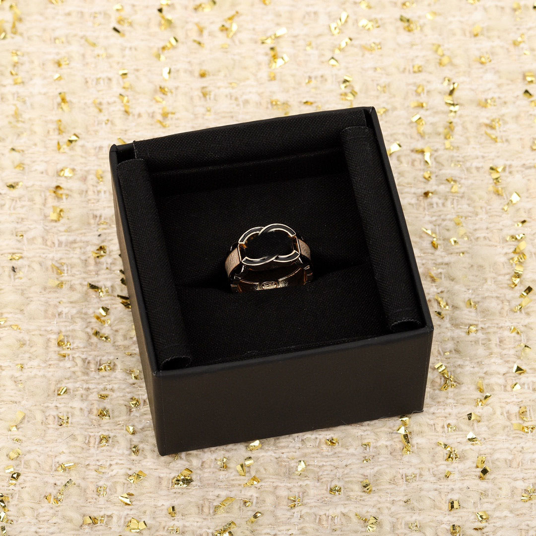 2025 Luxury quality charm punk band ring with black color enamel in 18k gold plated have stamp box PS7845B
