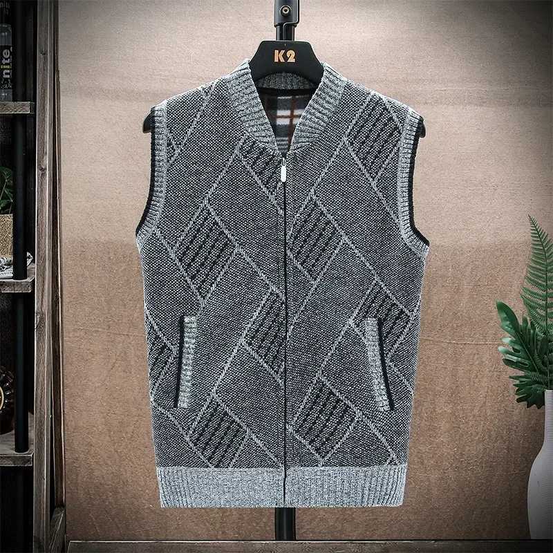 Men de laine pulls gilet 2024 Automne enleceau d'hiver chaude zipper décontracté cachemire sans manches sweater solide en tricot de virses en tri