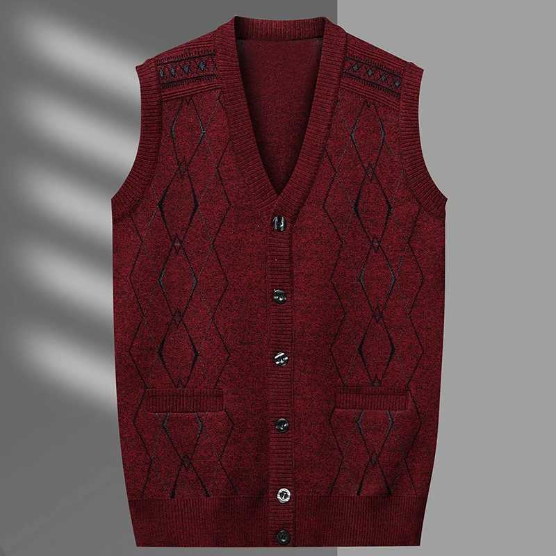 Mens cardigan vest plain weave fashionable casual knitted sweater warm V-neck vest sweater top W241113