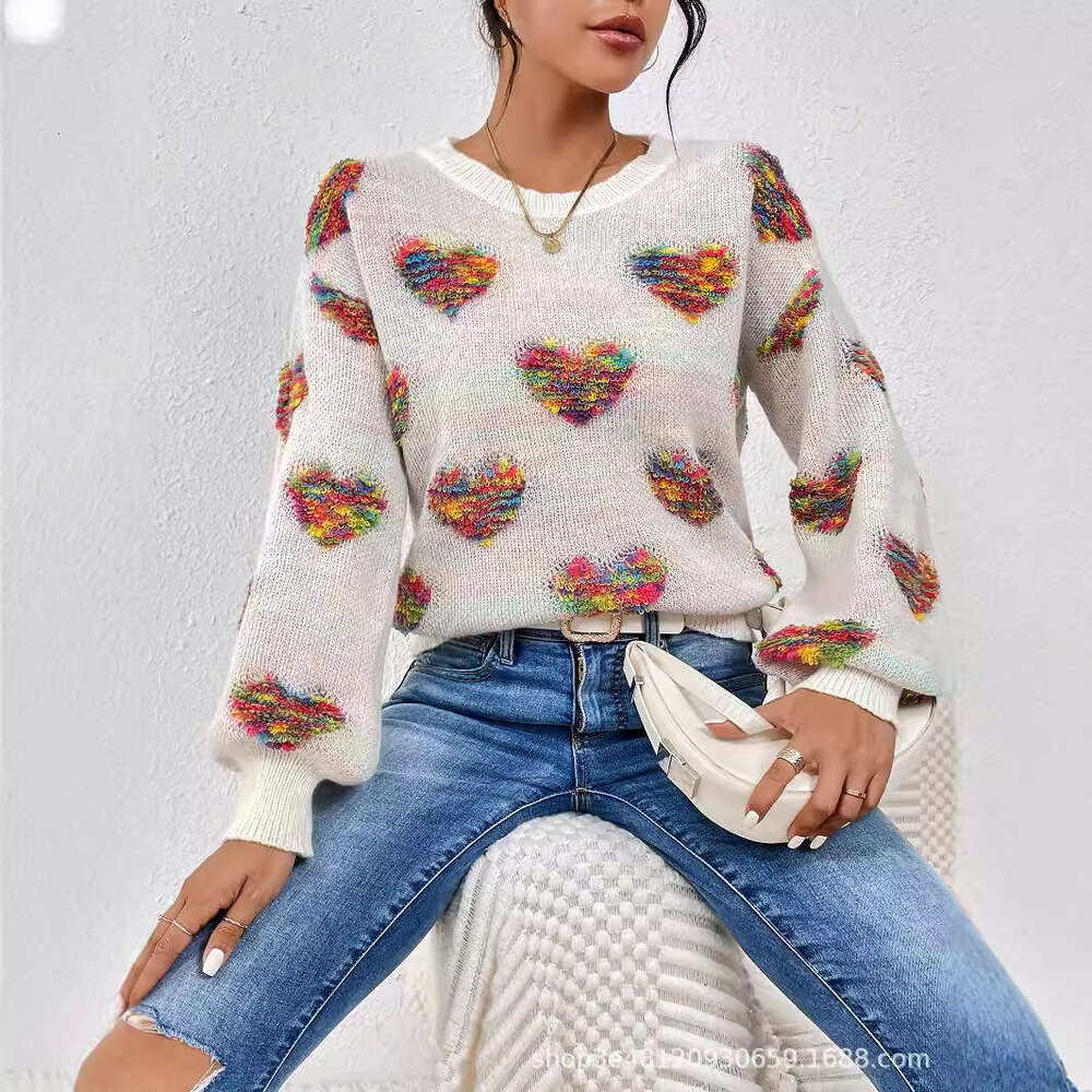 2024 automne / hiver Nouveau femme coloré amour rond Pull sweat à sweat à sweat à sweat en tricot veste femme veste femme définie veste
