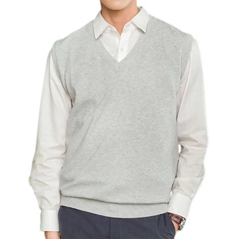 Mens V-neck sleeveless knitted sweater vest loose and casual fully matched mens sweater vest warm top W241113