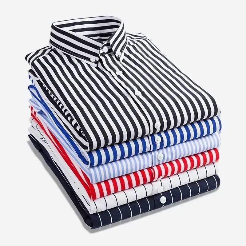 Chemises à rayures Men Slim Fit Long Manches 2024 Camisas minces de printemps Summer de Hombre Corée des chemises de robe décontractée solide Men