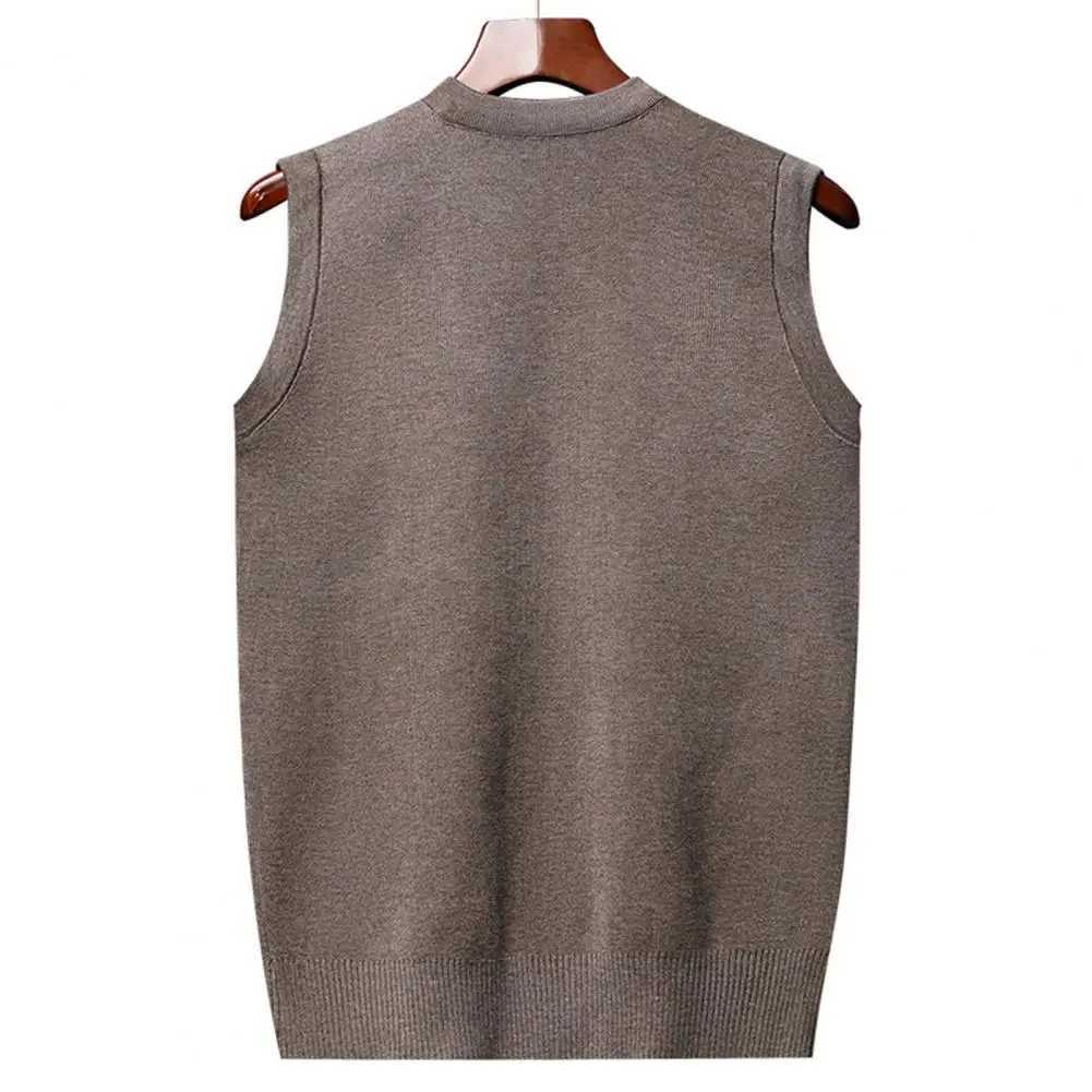 Mens sleeveless sweater vest fashionable middle-aged and elderly mens sweater vest knitted plain weave soft and warm autumn and spring fashion kn