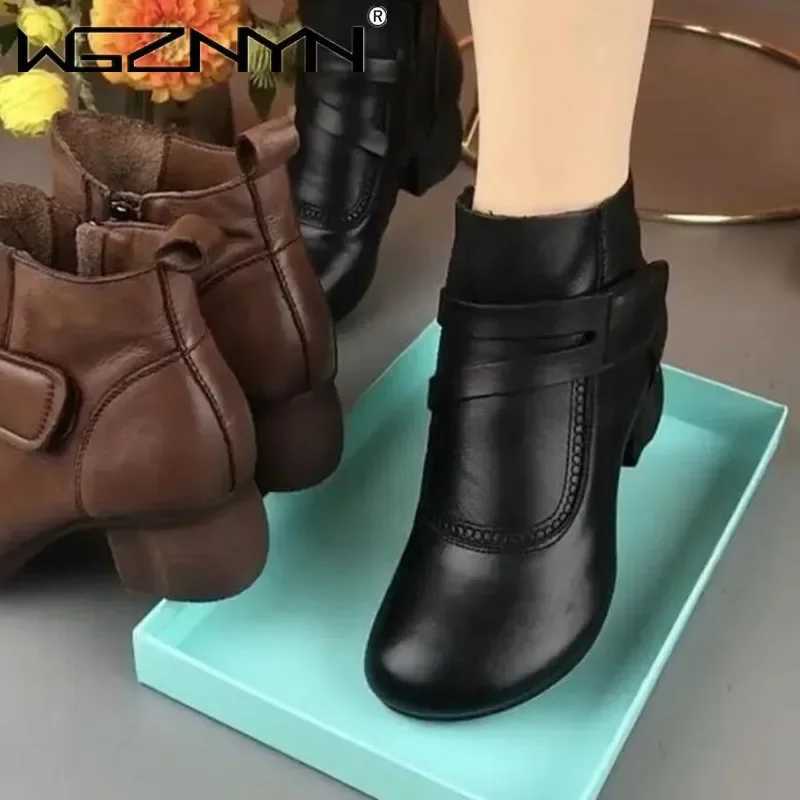 High Quality New Fi Strappy Boots Wan Winter shoes suitable for warm autumn leather ankle boots hook and loop boots womens green shoes T241113