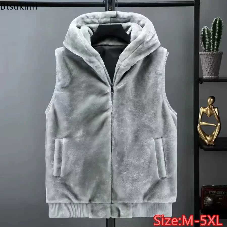 2024 Automne Hiver Mens épais en velours doré Golden Vex chaud mode solide sans manches à capuche