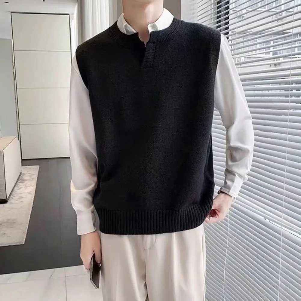 Mens solid color sweater vest casual fashion warm top knitted elastic young style spring sweater W241113