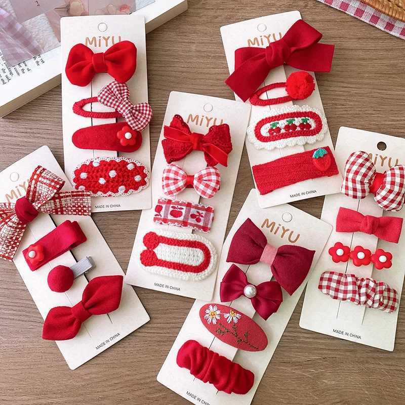 2/4 pièces de filles cheveux rouges tricoté tissu noeud pince noël bébé cheveux accessoires tricoté doux coréen pince à cheveux cadeau pour enfan