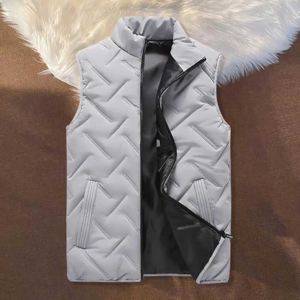 Automne Hiver Men Veste-manteau Collier sans manche Zippe de fermeture sans manche Men de fermeture épaissie de coton Color Couleur Poches Veste