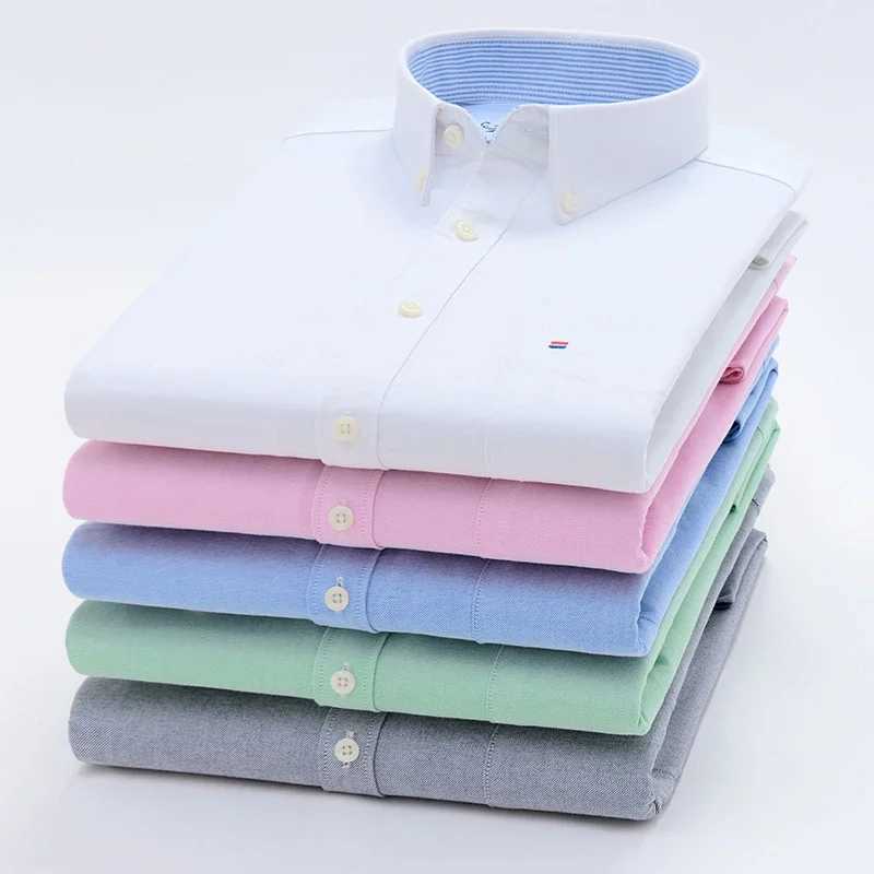 2023 Mens Fashion Long Sleeve Solid Oxford Shirt Single Patch Pocket Casual Standard Fit Button-down Collar ShirtsXJ24113