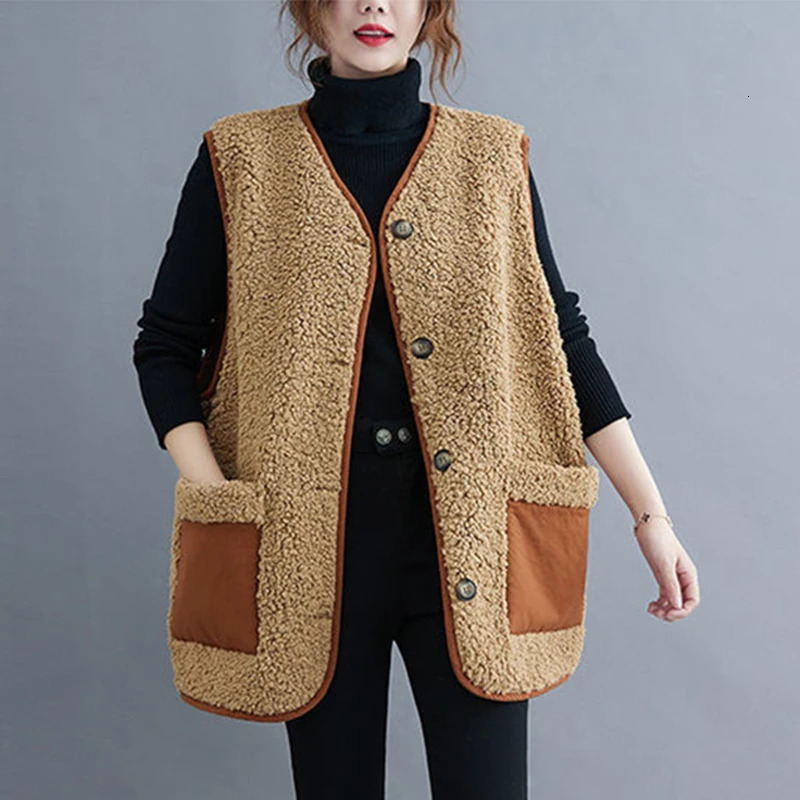 Oversized 4XL spliced synthetic wool fur vest medium length womens wool sleeveless jacket teddy coat casual loose gold-plated Korean Chalecos 241