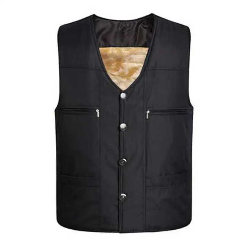 Mens black wool vest sleeveless winter coat with warm wool lining vest plus size 2Xl 3XL 4Xl soft warm brand hot selling W241113