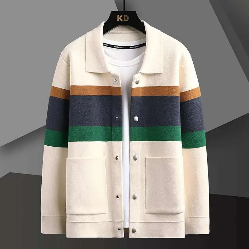 Autumn Winter New Fashion Knitted Cardigan Coat Men's Matching Color Casual Loose Sweater Warm Coats Plus Size 5XL-M