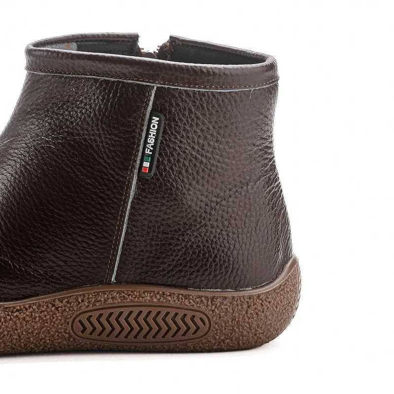 High Quality New leather boots zippered waterproof shoes womens soft flat heels ankle boots genuine womens short boots T241113