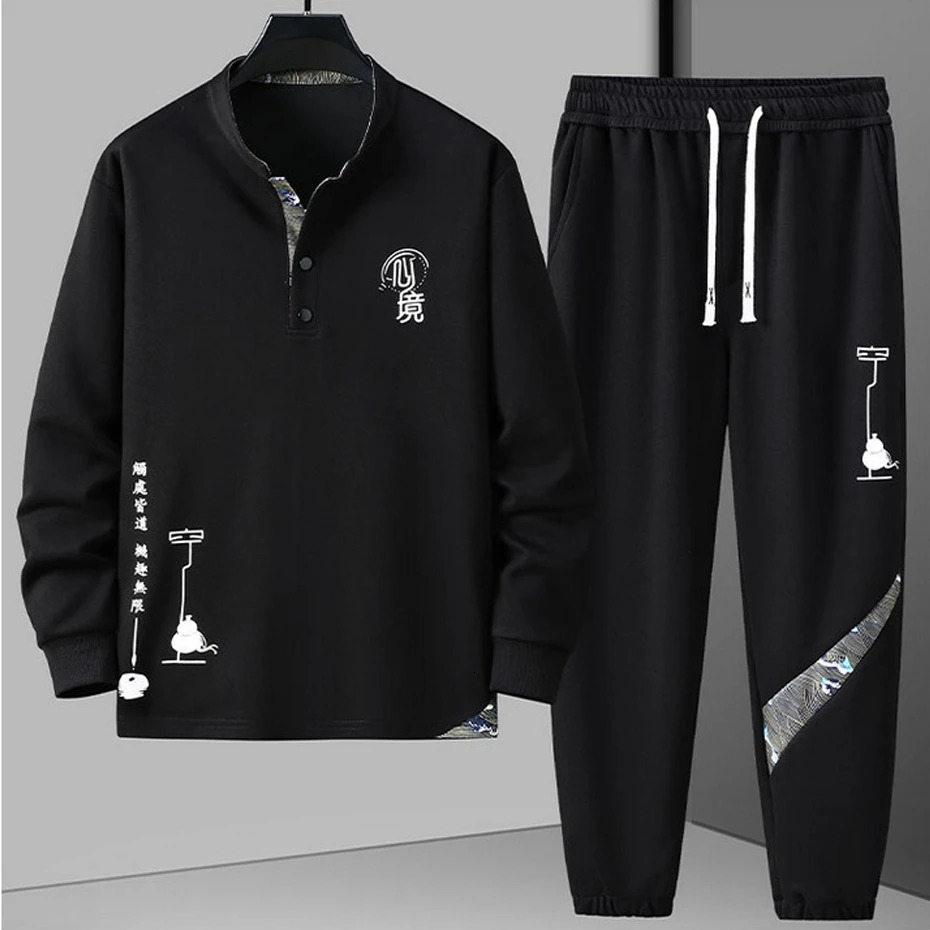 Les survêtements d'automne plus taille 12xl sets pour hommes mode décontracté chinois de style sweat-shirt de style traditionnel costume mâle big
