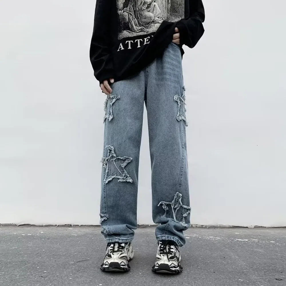 Mens Denim Trousers Casual Jeans for Men Baggy Loose Streetwear Pants Star graphic Y2K Harajuku Fashion 241113
