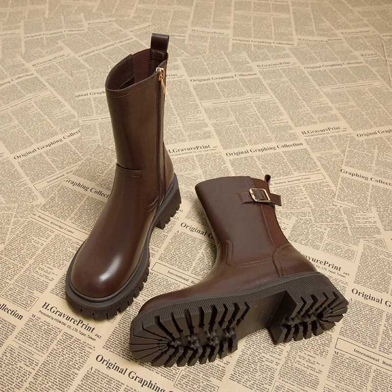 Boots Winnkel de haute qualité Fi Eelgant côté zipper chaussures rétro carré h d'automne d'hiver Boots t241113