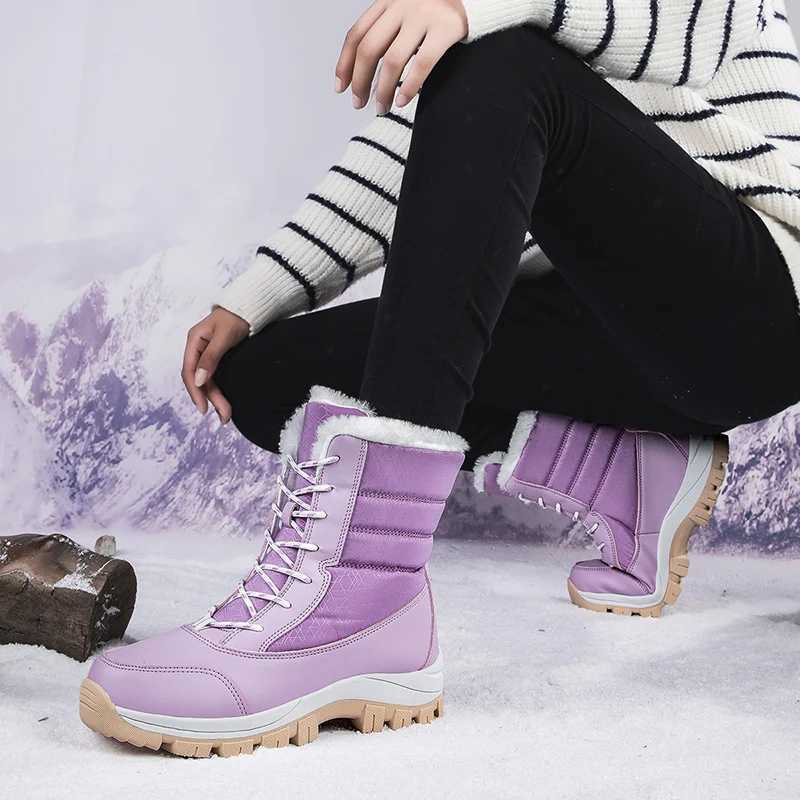 Bottes chaudes nouvelles hiver de haute qualité P Bottes chaudes de mollet Mid Calf dentelle extérieure Bottes de randonnée étanche