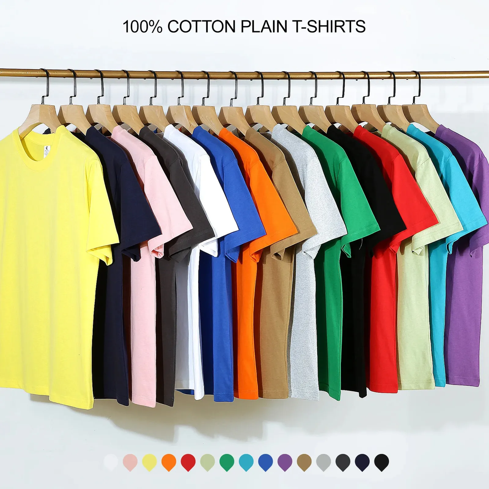 100% coton 210g blanc noir t-shirt solide homme causal O-cou t-shirt basique masculin de haute qualité