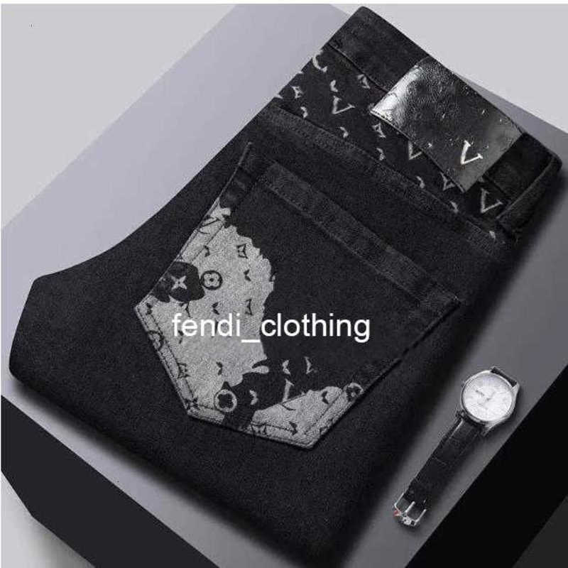 Brand de concepteur de jeans masculin Version coréenne Slim Fit Small Feet Pantalon noir imprimé élastique de haute qualité MQ1W