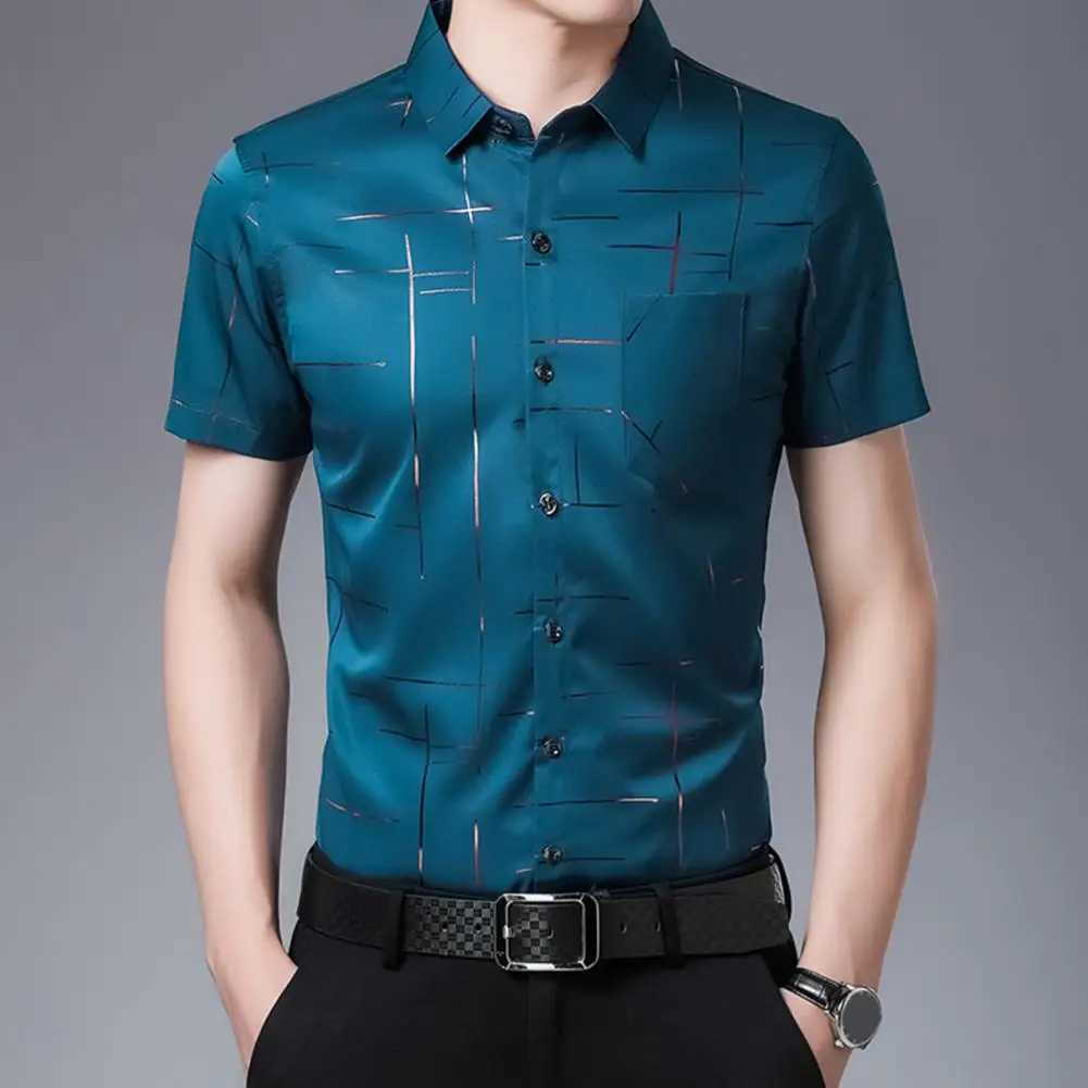 Silky Mens Shirt Short Sleeve Non Iron Wrinkle Resistant Business Dress Shirt Formal Turn-down Collar Casual Suit Shirt Men TopXJ24113