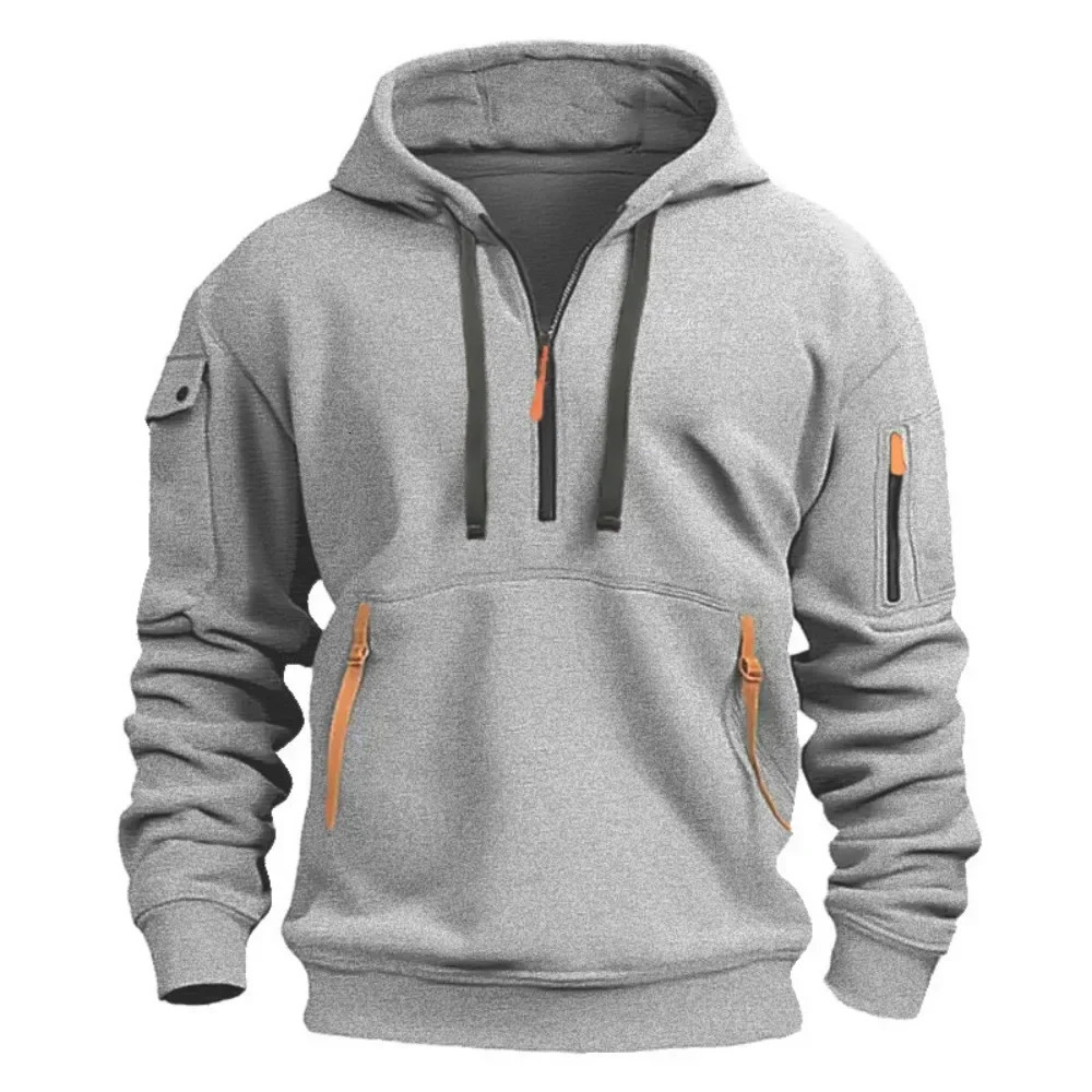 Automne Hiver Mens Sports décontractés Multizip Arm Pocket Sweetshirt Sweat Sweat Sweetwear Streetwear Fin Fleece Contrast Couleur 241113