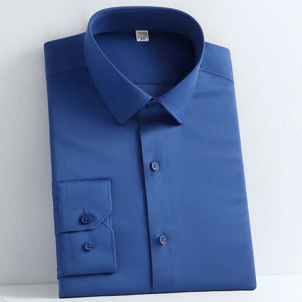 Mens Solid Color Long Sleeve Button Up Dress Shirt Regular Fit Breathable Slight Stretch Fabric Wrinkle Free Formal BusinessXJ24113
