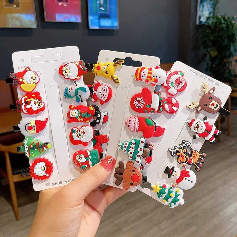 10 pièces / Ensemble de jolies filles à cheveux de Noël utilisées pour les pinces à cheveux colorées seaux pour enfants accessoires de cheveux du