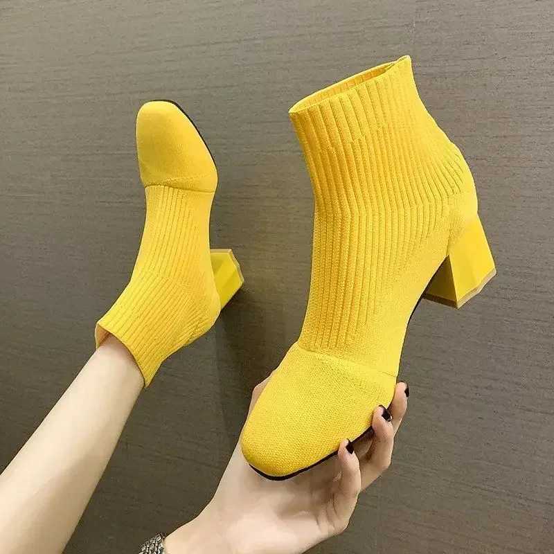 High Quality Boots Elastic Footwear White Heel Ultra High H Short Boots Suitable for Stocking Fem Ankle Boots Young S New Style Pu T241113