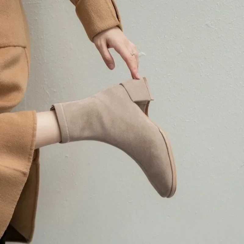 High Quality Square toe suede short boots warm autumn winter elastic thick heel zipper ankle boots Fi gray black Botas De Mujer T241113