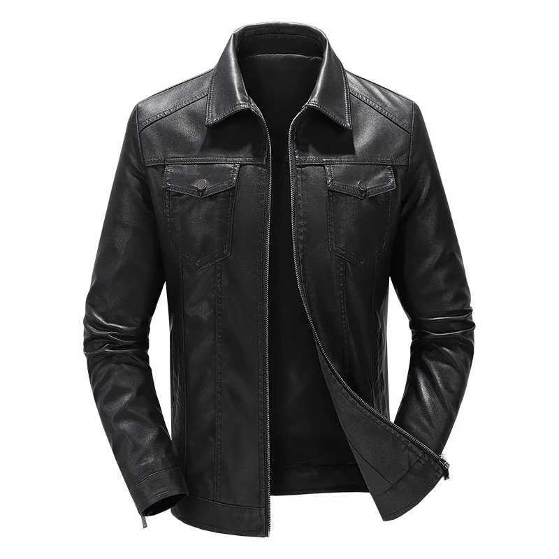 Mens casual leather jacket for spring and summer slim fit and fitted with a lapel collar suitable for motorcycles. Mens PU zipper motorcycle jack
