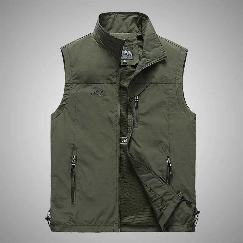 Spring and Automne Mens Cardigan Lettre solide LETTRE SOLDE Multi-poche Zipper stand up Collar Gauze Drawstring Vest Coat Tops LX241114