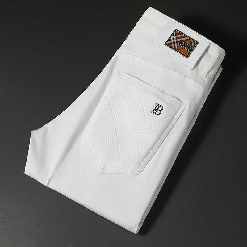 designer Men's Jeans 2024 Summer Men's Fashion Versatile High Quality Embroidered Jeans Mens Black and White Elastic Slim Fit Small Str