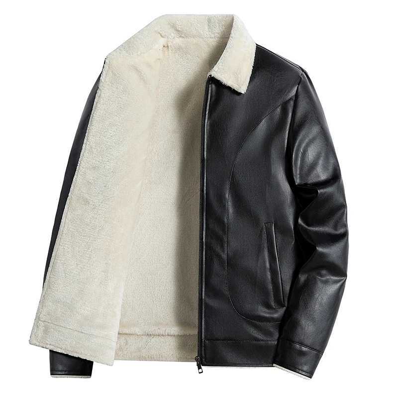 Winter faux fur collar windproof with added velvet warm jacket brand leather jacket mens leather clothing retro Pu leather jacket mens W241113