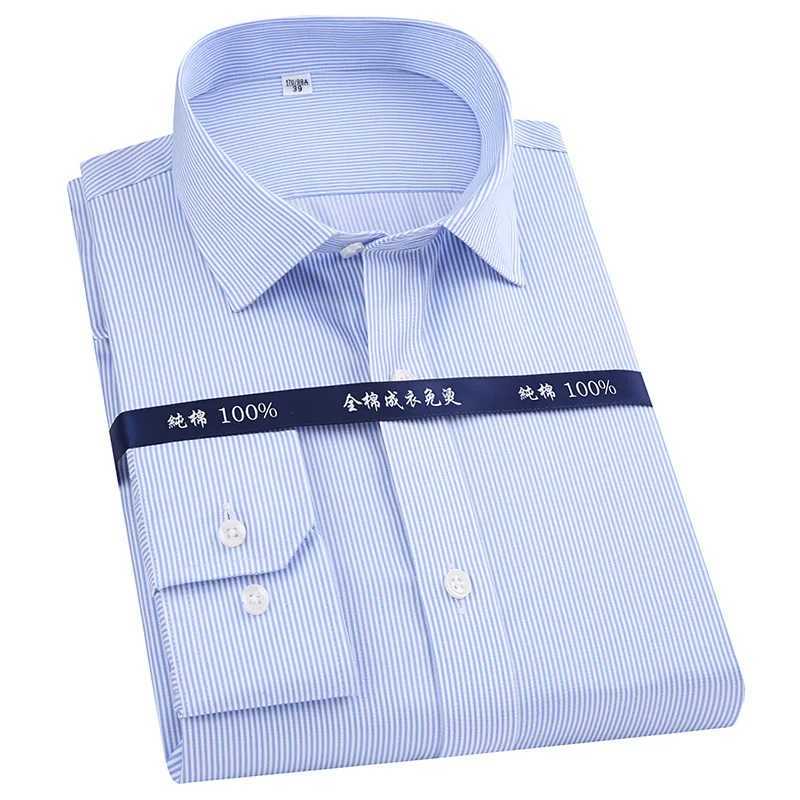 Mens Classic Long Sleeve Striped Dress Shirt Non Iron Regular Formal Business Social Button-up Easy Care Luxury Cotton ShirtsXJ24113